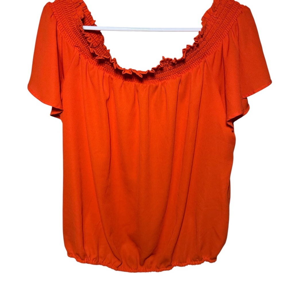 New York & Company XL Red Ruffle Smocked Off-Shoulder Blouse